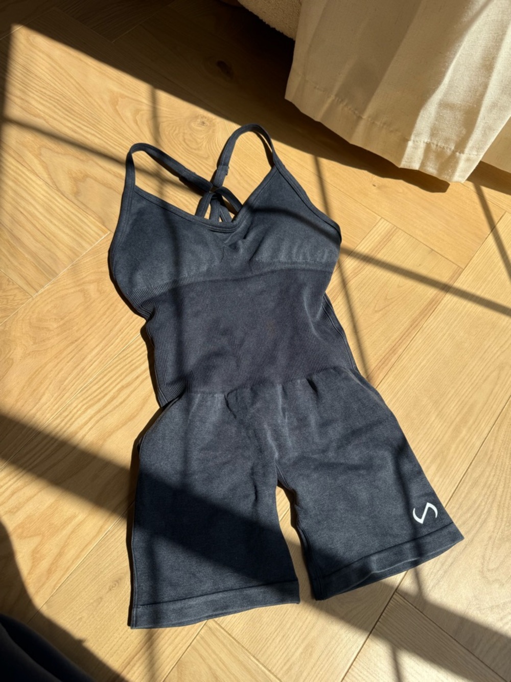 Black Strappy One-Piece Athletic Romper